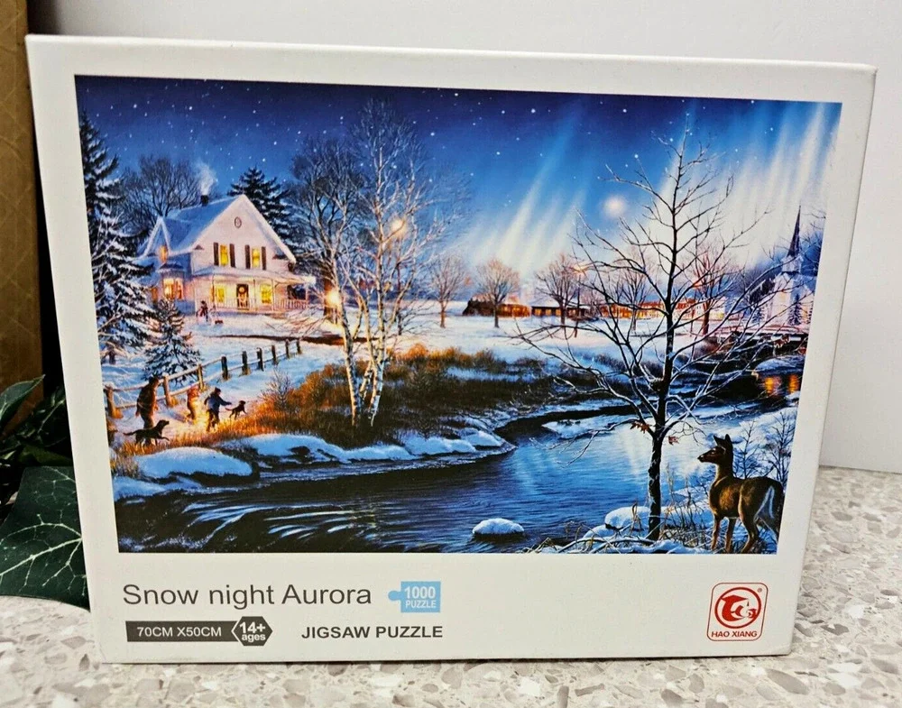 Snow Night Aurora Jigsaw Puzzle for Adults and Kids - 1000 Piece Hao Xiang